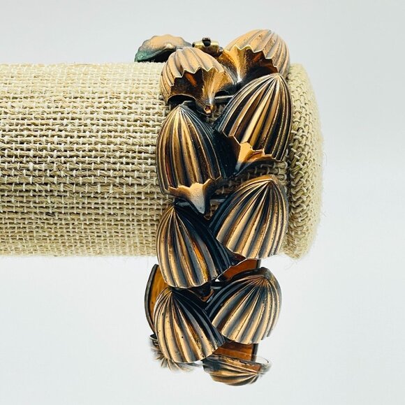 Vintage Cone Link Bracelet Copper Tone Chunky Classic Retro Shell - Picture 6 of 8